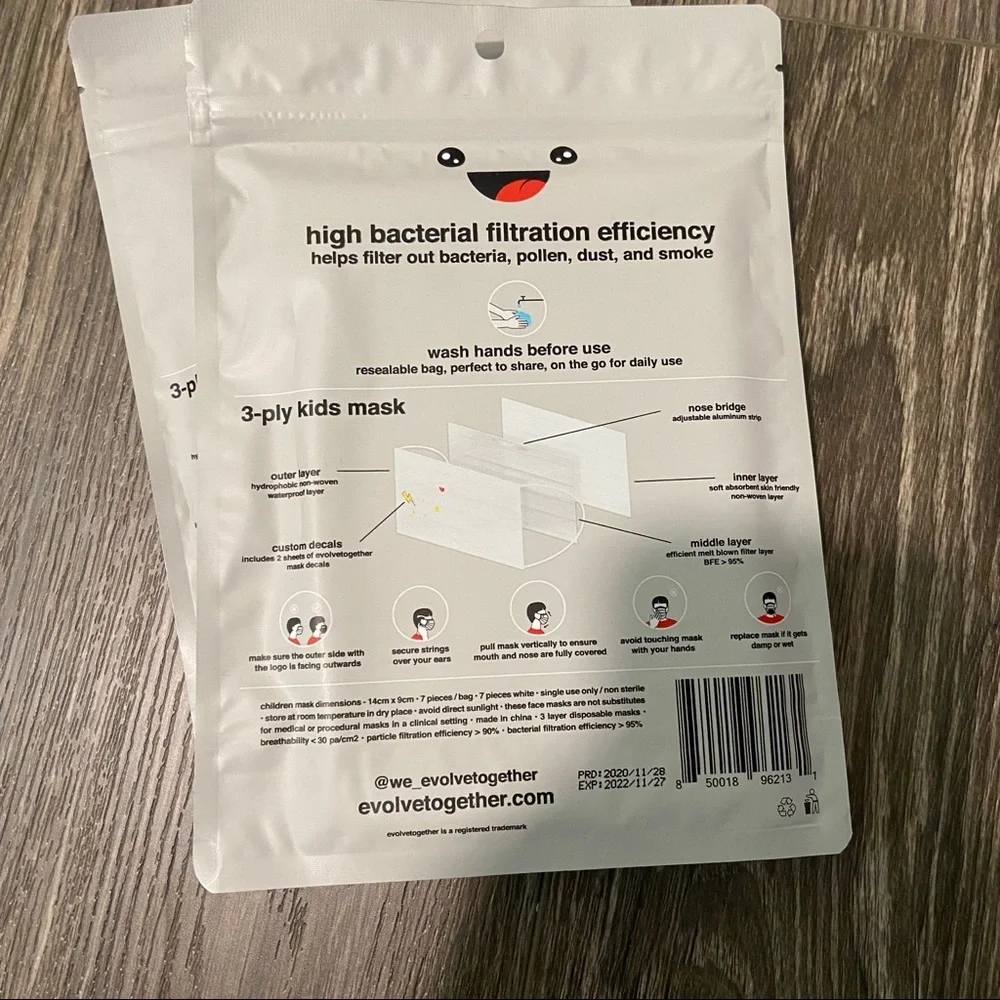 NWT EvolveTogether kids face masks, 21 total